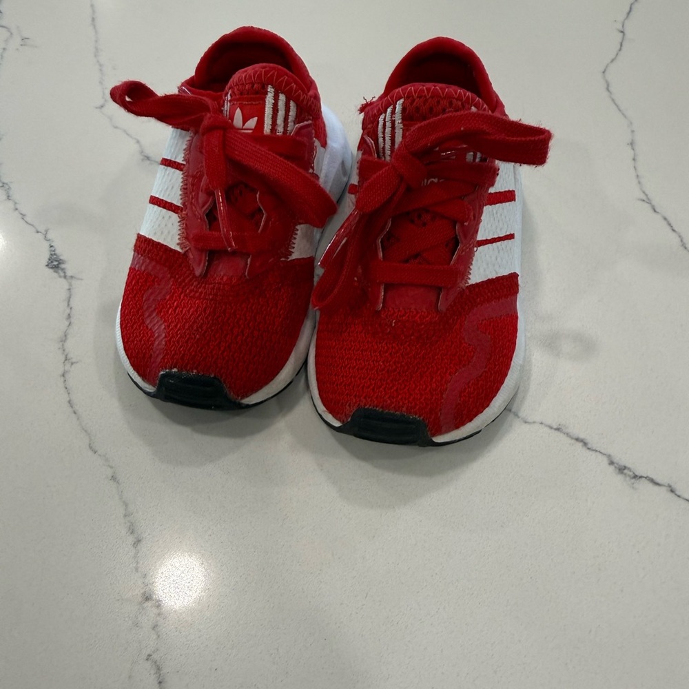 Toddler Kids Red Athletic Sneakers with White Stripes